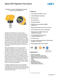 Thumbnail of document Data Sheet - 2551 Magmeter Flow Sensor
